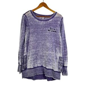 Love is the Answer Embroidered Sweater Women's XL Purple Distressed